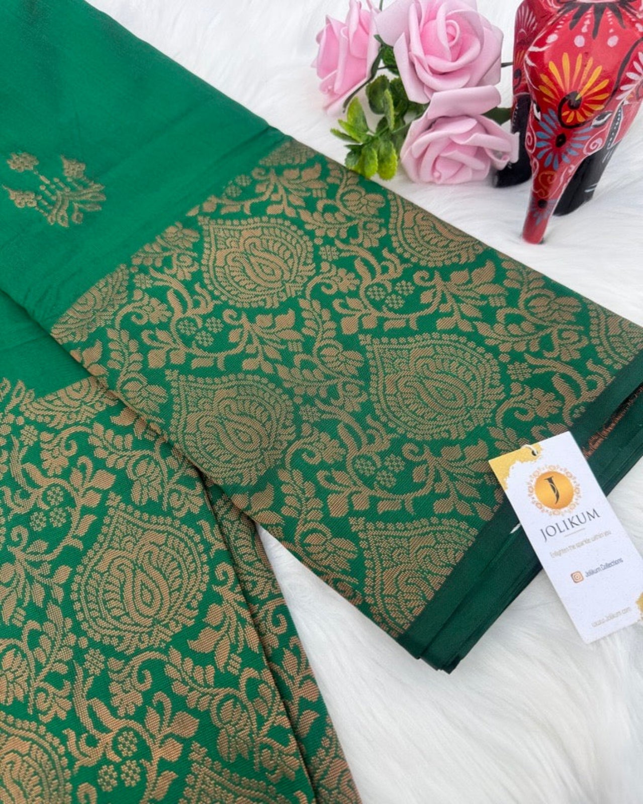 Bottle Green Semi-Silk Saree with Elegant Designer Border