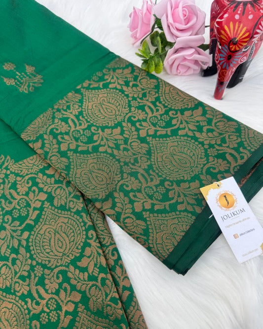 Bottle Green Semi-Silk Saree with Elegant Designer Border